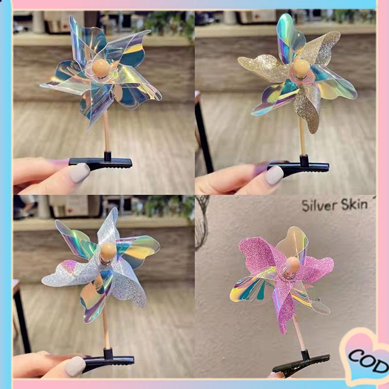 COD❤️ Anak-anak Lucu Berputar Pinwheel Jepit Rambut Kreatif Hiasan Kepala Klip Atas-A.one