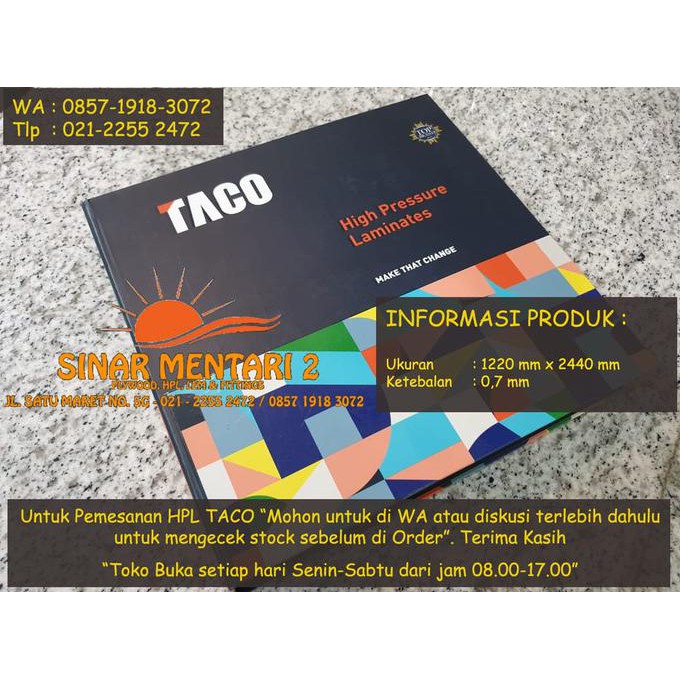 

Produk Terbaru - Hpl Taco (Tipe J & Fc)