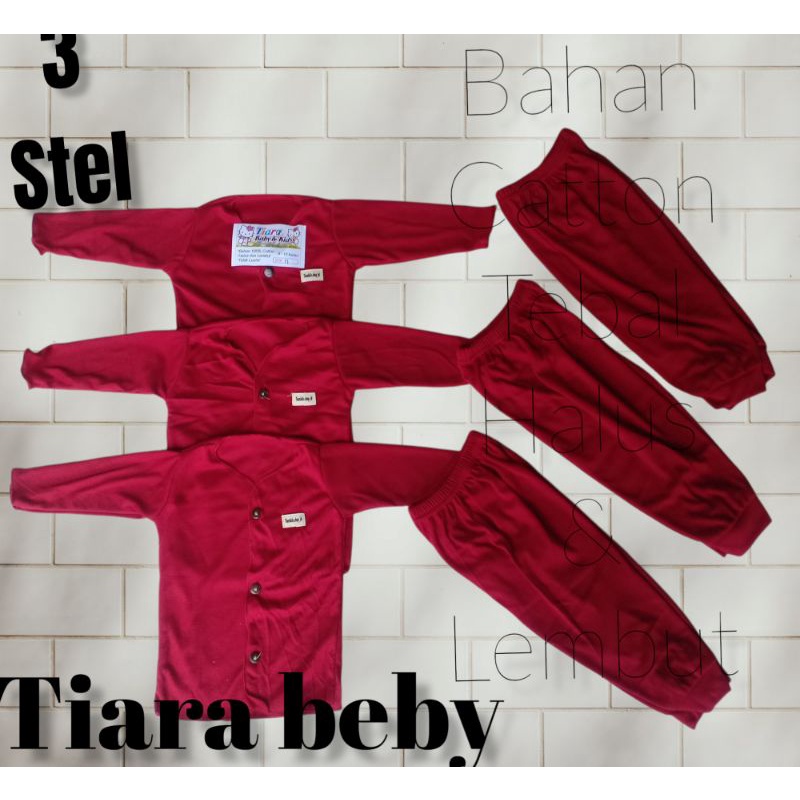 [COD] 3 STEL SETELAN POLOS PANJANG BAYI NEWBORN 0-12 BULAN ABU PINK