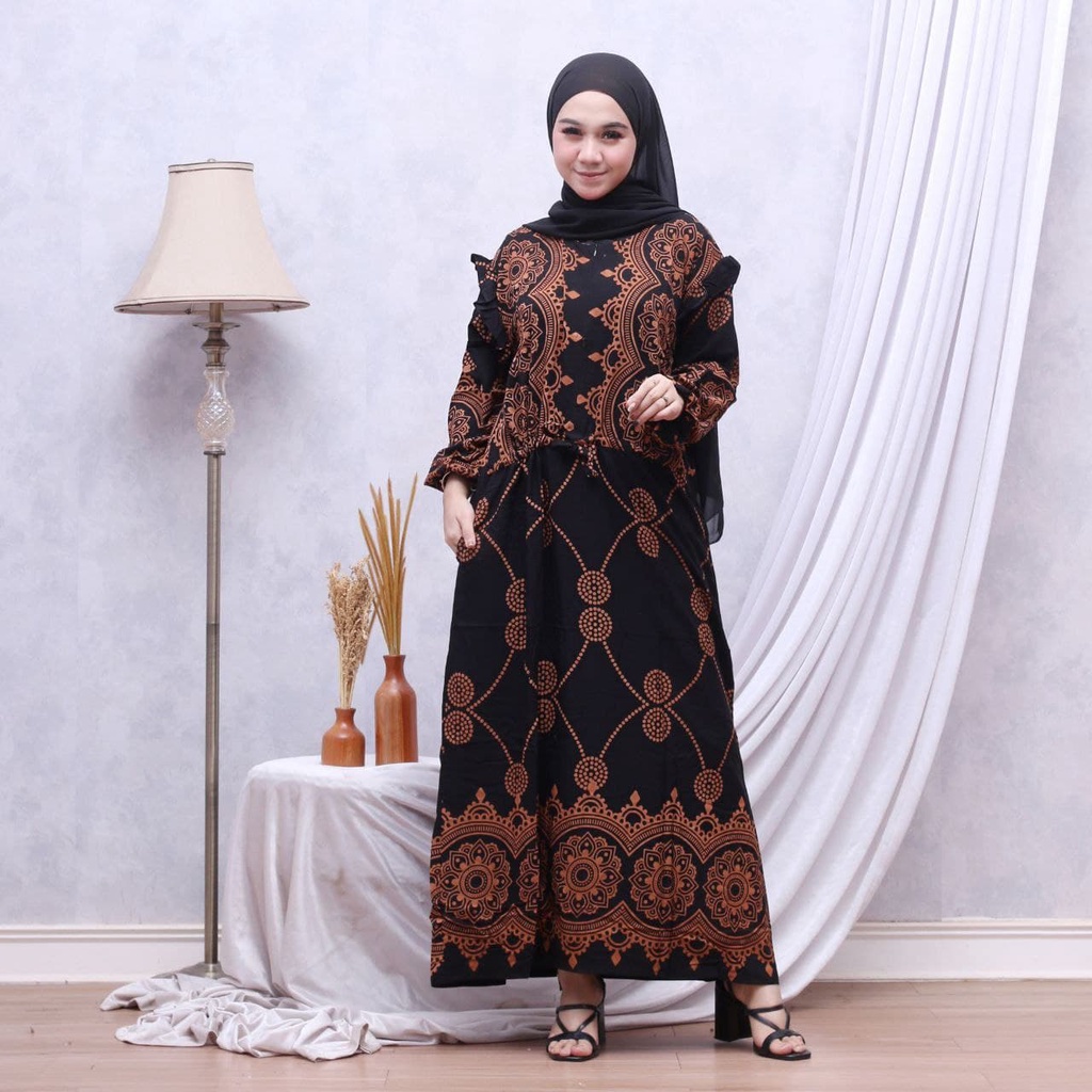 Gamis Sultan Gamis Rayon Premium Dress Wanita Lengan Karet Dress Fashion Kekinian Muslim Kekinian LD 110 cm