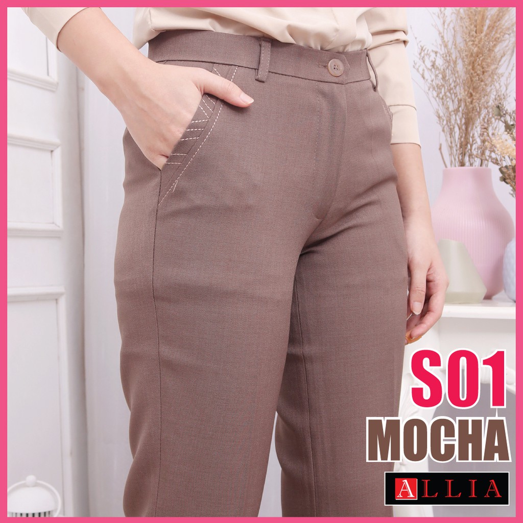 ALLIA S01 MOCHA M - 6L - CELANA KERJA WANITA JUMBO - CELANA BAHAN WANITA