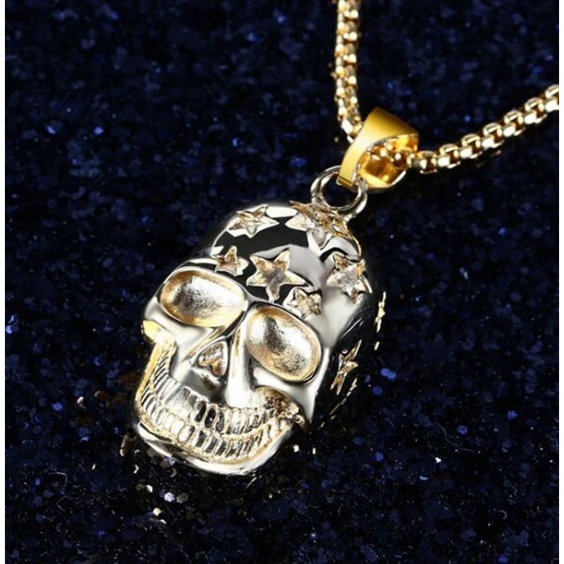 Fashion New Stainless Steel Rock Star Skull Necklace Pendant Skeleton Fashion Men and Women Jewelry