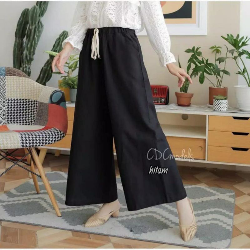 CELANA KULOT HIGHWAIST PANJANG DGN TALI BAHAN MOSCREPE