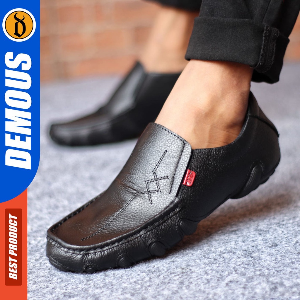 Sepatu Formal Pria Sepatu Casual Pria Kulit Asli Slop Sepatu Pantofel Kerja Kantor Kuliah Kondangan Sepatu Hitam Pria DEMOUS MEZZI