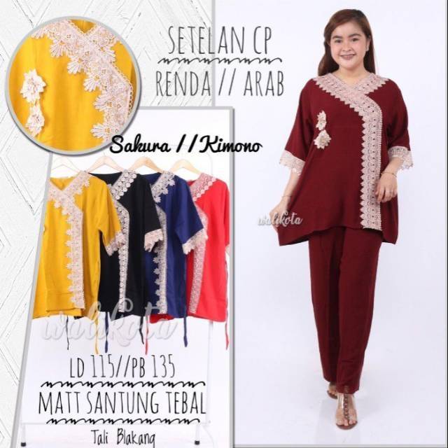 stelan cp standar&jumbo renda arabia sakura kimono