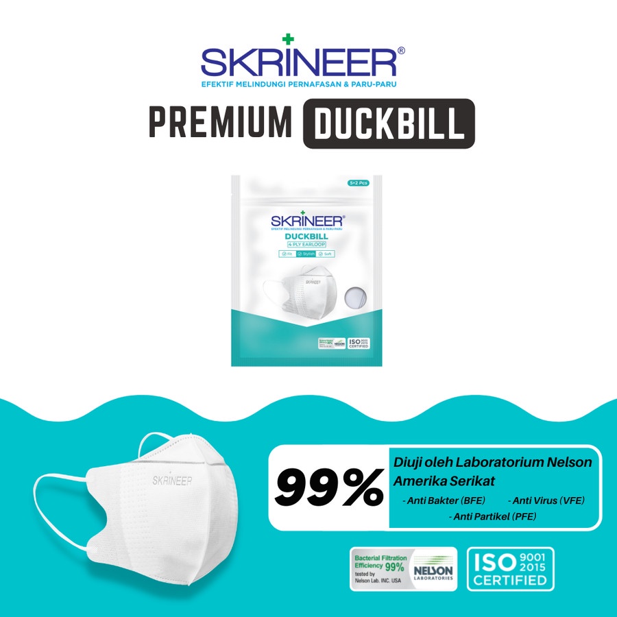 Masker Skrineer Sachet Putih Hitam Duckbill Isi 5 Bonus 2 Premium Stylish