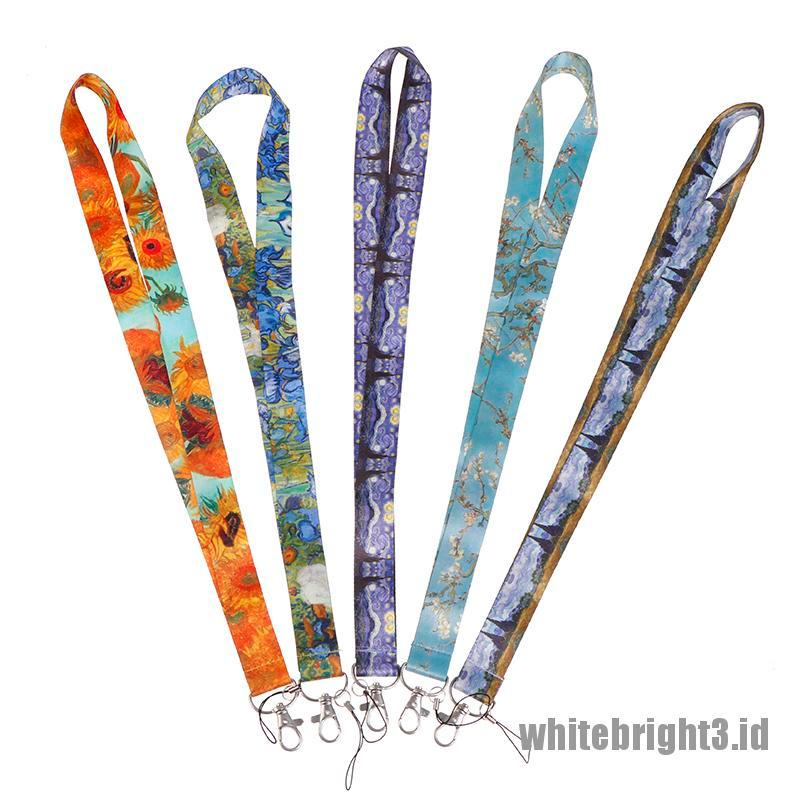 &lt; White3 &gt; 1pc Tali Lanyard Motif Tulisan Van Gogh Untuk Kartu ID / Handphone