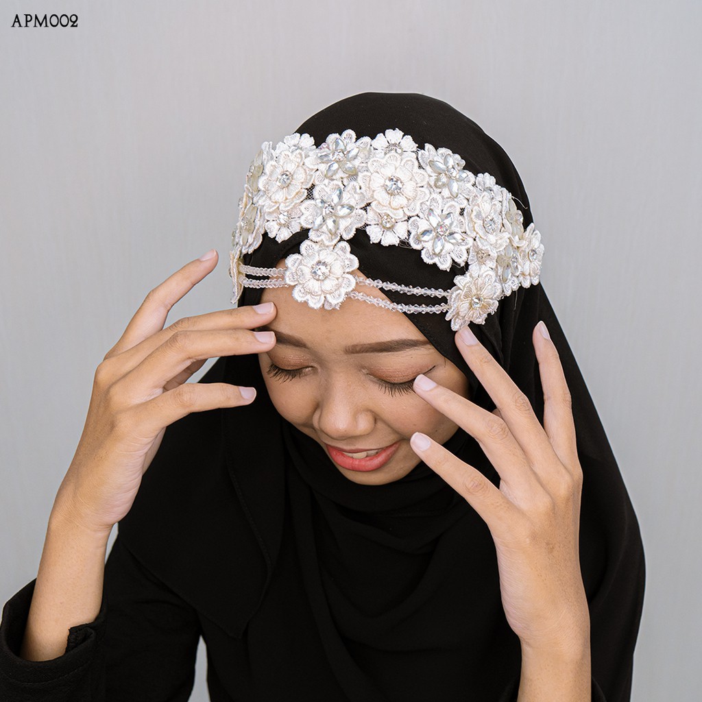 [READY STOCK] TIARA PENGANTIN AKSESORIS WANITA BUNGA LACE PUTIH APM002