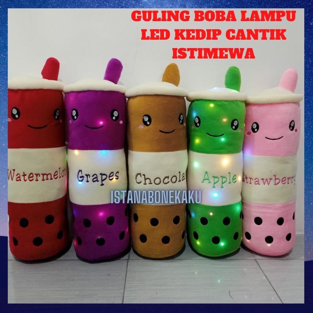 Boneka Guling Boba Lampu Kedap Kedip Cantik T : 60 cm Bahan Halus Isi Dacron Murni SNI