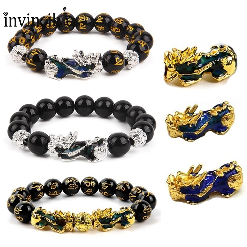 Gelang Manik-Manik Batu Obsidian Feng Shui Dapat Berubah Warna Untuk Unisex