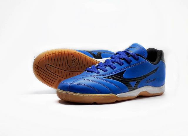 SEPATU FUTSAL MIZUNO FORTUNA SNEAKERS RUNNING LARI BIRU HITAM SOL KARET MENTAH SIZE 39-43