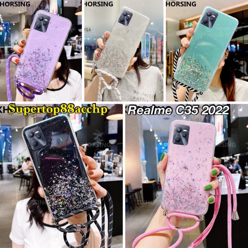 Case Tali Nagita Realme C31 C35 / R.Narzo 50A Prime Lanyard Glitter Gantungan