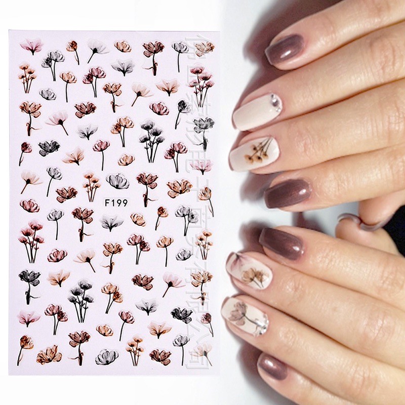 nail sticker water color flower nailart stiker bunga teratai water color nail kuku palsu