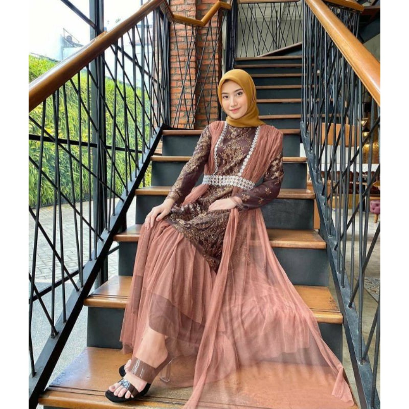 Gaun Gamis Pesta Mewah mate Tile Sugar Candy Premium mix Payet