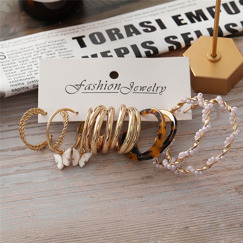 Set Anting Hoop 17km Gold Silver Hias Mutiara Bentuk Hati Butterfly Drop Untuk Aksesoris Perhiasan-22