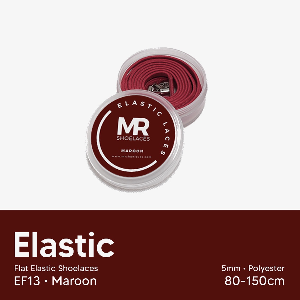 Original MR Shoelaces EF13 Elastic Maroon Marun Tali Sepatu Flat Elastis (Karet Lentur) with Metal Clip / Lock 80cm 100cm 120cm 150cm - Premium Shoelace