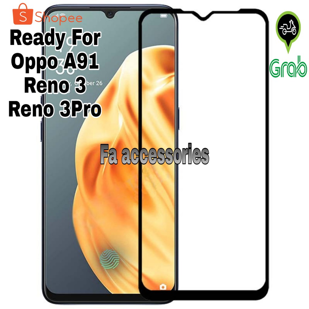 Tempered glass 5d full lem OPPO A91 RENO 3 3pro pro screen guard