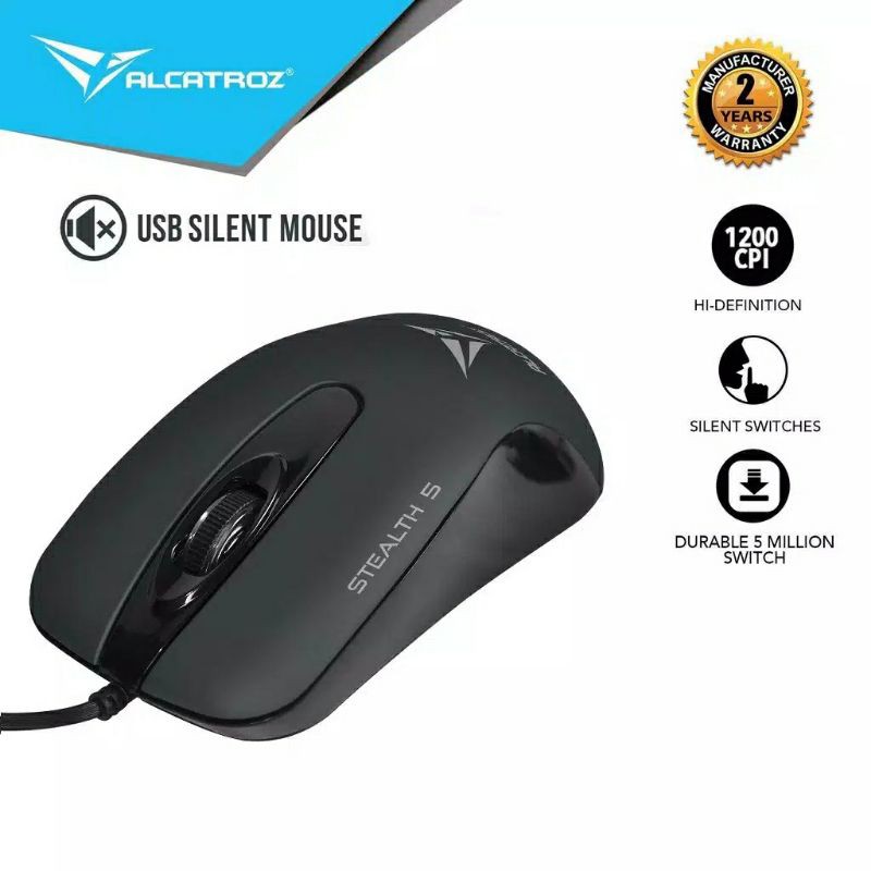 ALCATROZ Silent Mouse Wired Stealth 5 Garansi Resmi 2thn