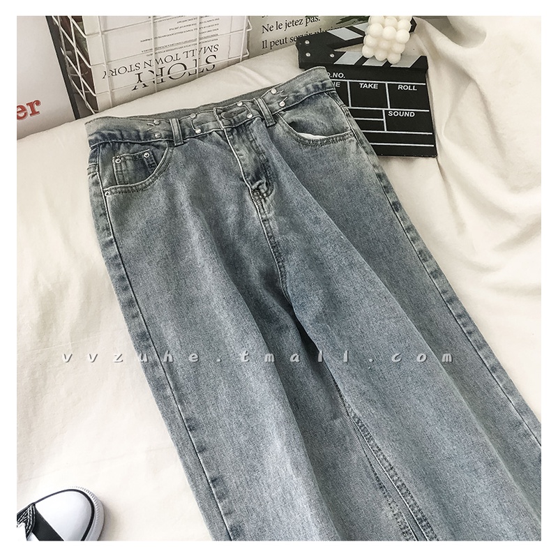 SNOW BLUE HIGHT WAIST KULOT JEANS WANITA PREMIUM（realpict）