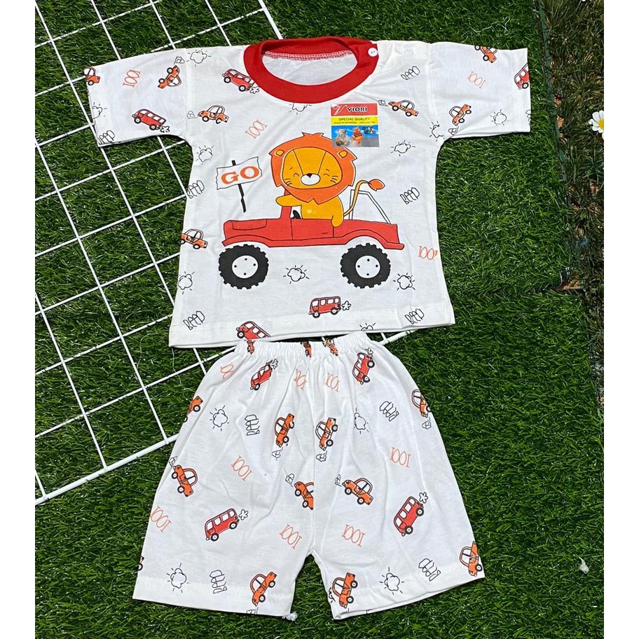 baju anak lucu murah motif singa mobil setelan pendek 3-18 bulan (PD 032)