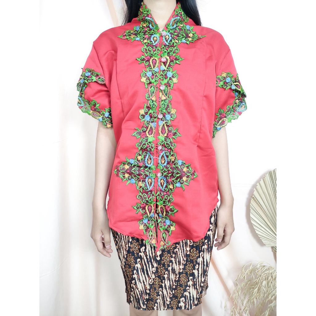 SB Collection Stelan Atasan Kebaya Vita Blouse Bordir Dan Rok Plisket Midi Jumbo Batik Wanita