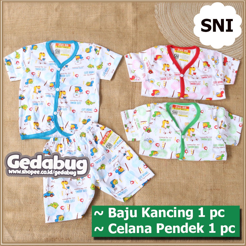 Setelan Zwit BB Pendek KANCING Motif Kecil / Baju Kancing Pendek + Celana Pendek piyama Bayi