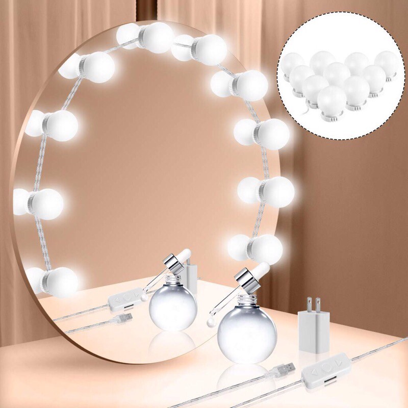 Lampu Hias LED Bola USB Make Up Mirror 10 LED 3000 - 6500K