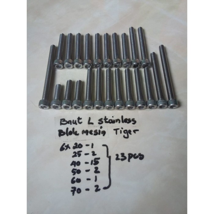 Baut blok mesin L set stainless Tiger