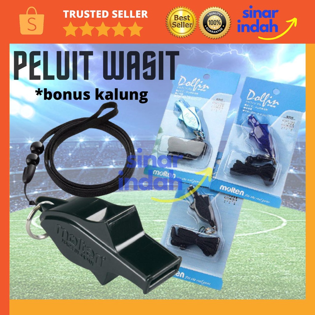 PELUIT WASIT BOLA BASKET VOLI FUTSAL PLUIT MOLTEN DOLFIN BONUS LANYARD