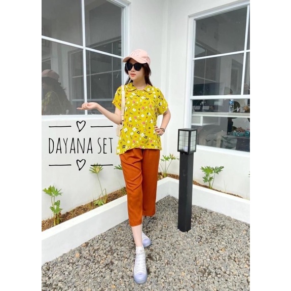 setelan celana 7/8 /dayana set/setelan atas motif bawah polos/COD-5