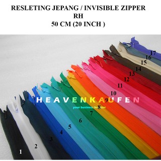  Resleting  Jepang  RH Invisible Zipper Panjang 50 cm 20 