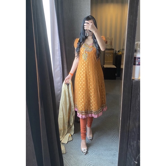 Baju India Anarkali Tule Payet Set Lengkap Celana & Selendang