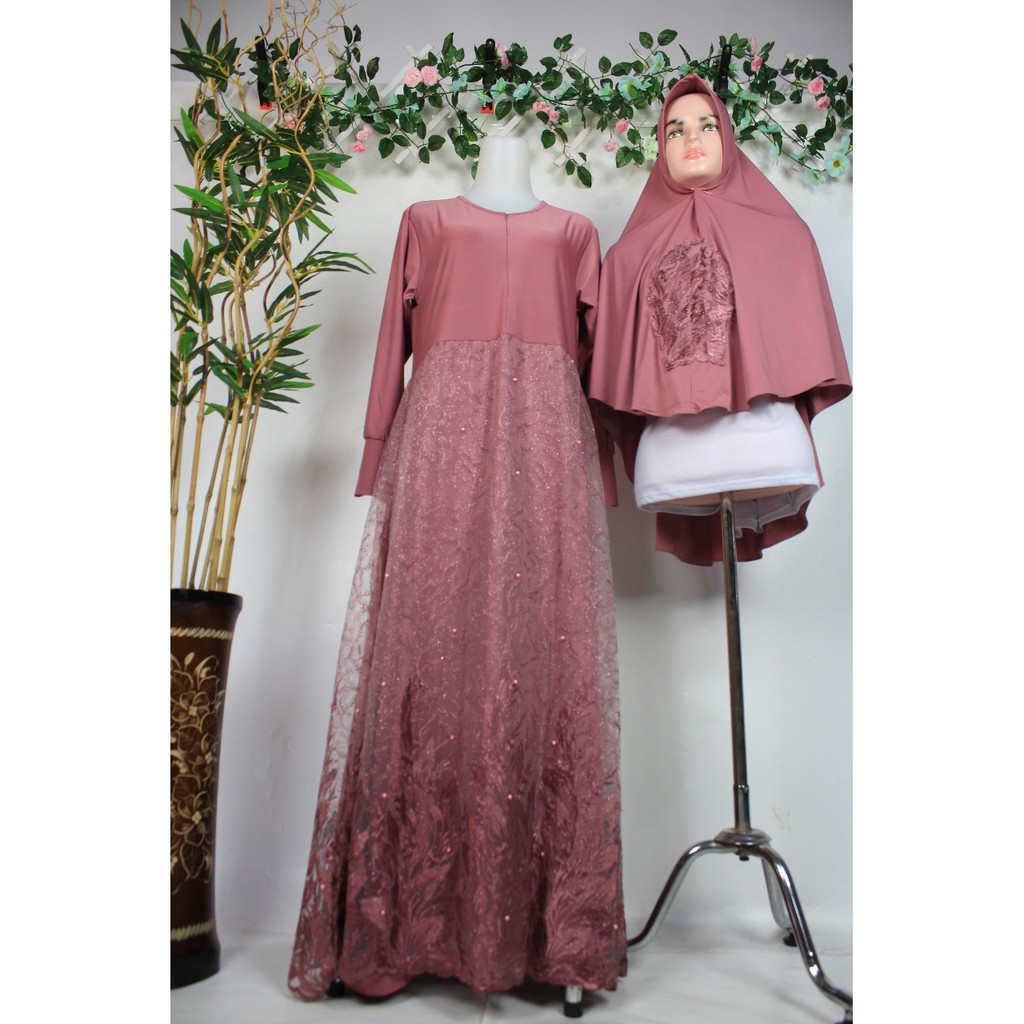 Gamis BRUKAT mix jersey burkat full MASYITHA brokat set syari khimar terbaru pesta masyita