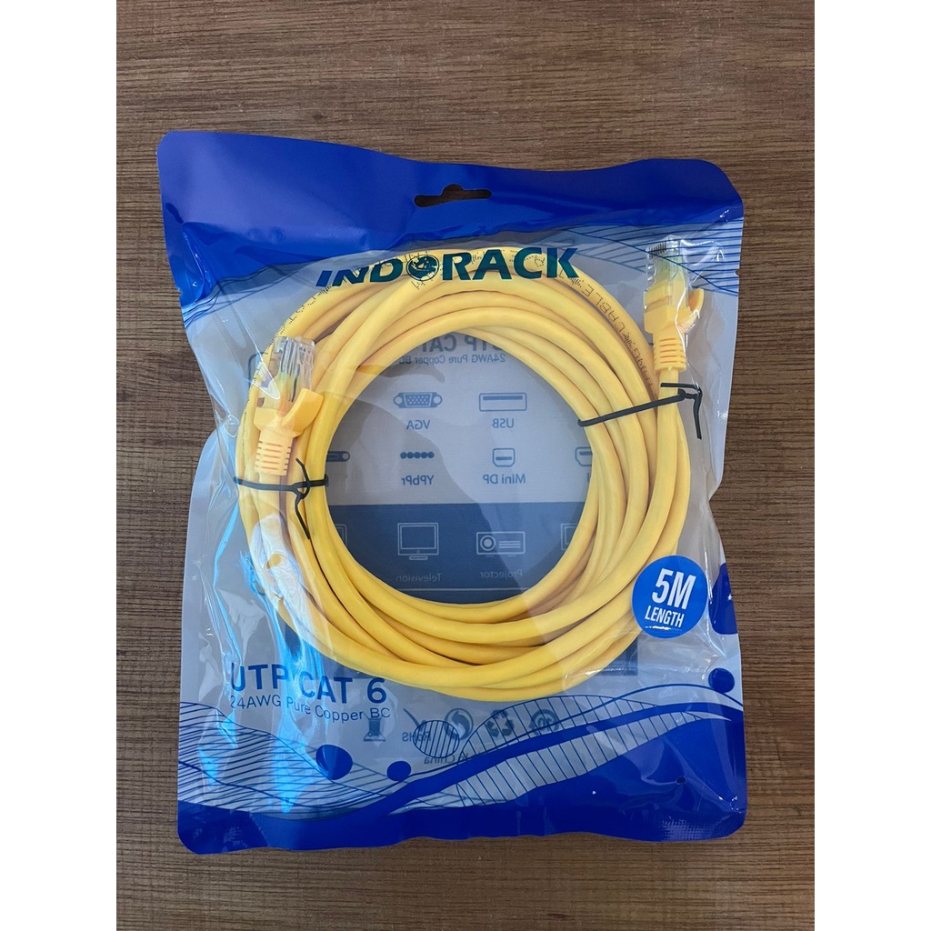 Patch Cord CAT6, 24AWG, 5 Meter Blue / White / Yellow - INDORACK 5 Meter