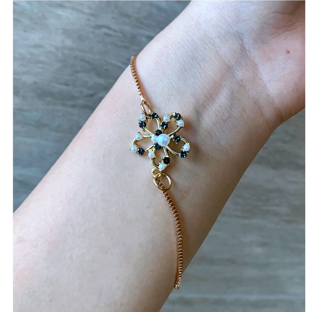 Gelang Serut titanium emas wanita berlian fashion wanita korea gelang tangan mutiara rantai Xuping bracelet aksesoris-#8