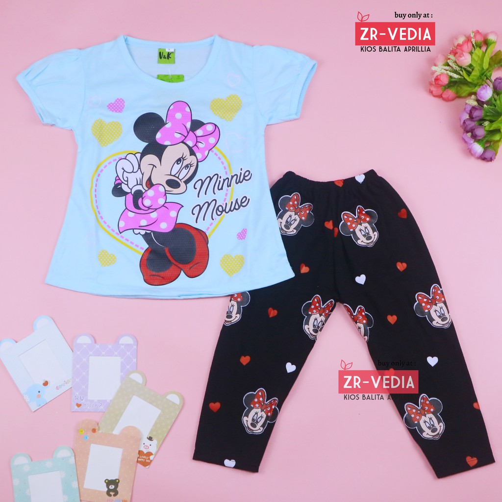 Setelan Mikkey &amp; DOLL uk 2-3 Tahun / Baju Anak Karakter Perempuan Celana Panjang Disney Import kiosbalitaaprilia