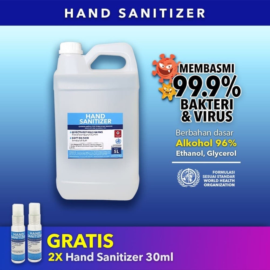 Hand Sanitizer Cair / Antiseptik Tangan Isi 5 Liter Free Botol Spray