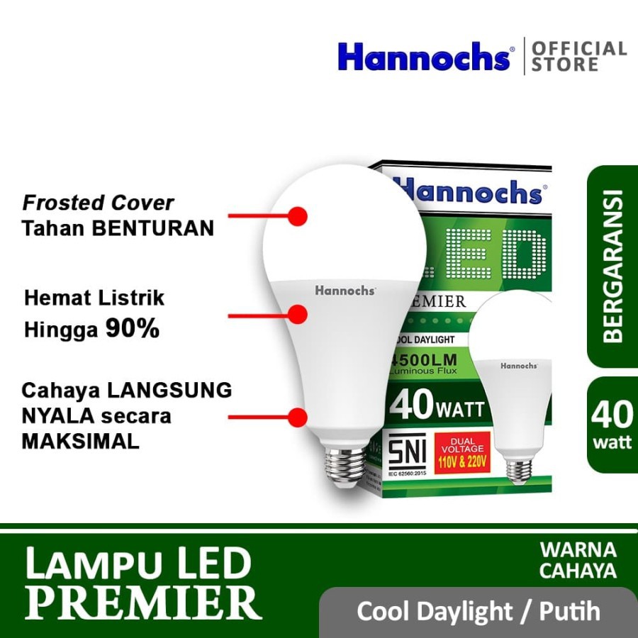 HANNOCHS PREMIER 40 WATT - Bola Lampu LED E27 40 Watt - Garansi 1 Tahun