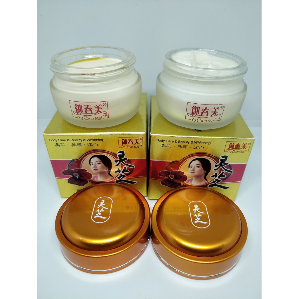 Yu Chun Mei Gold Ginseng Ganoderma Day Night Cream / Krim Siang Malam Cordyceps Rumah Cantik 354 YuChunMei Emas Gold Ginseng Ganoderma Herbal Cream Wajah Cordy