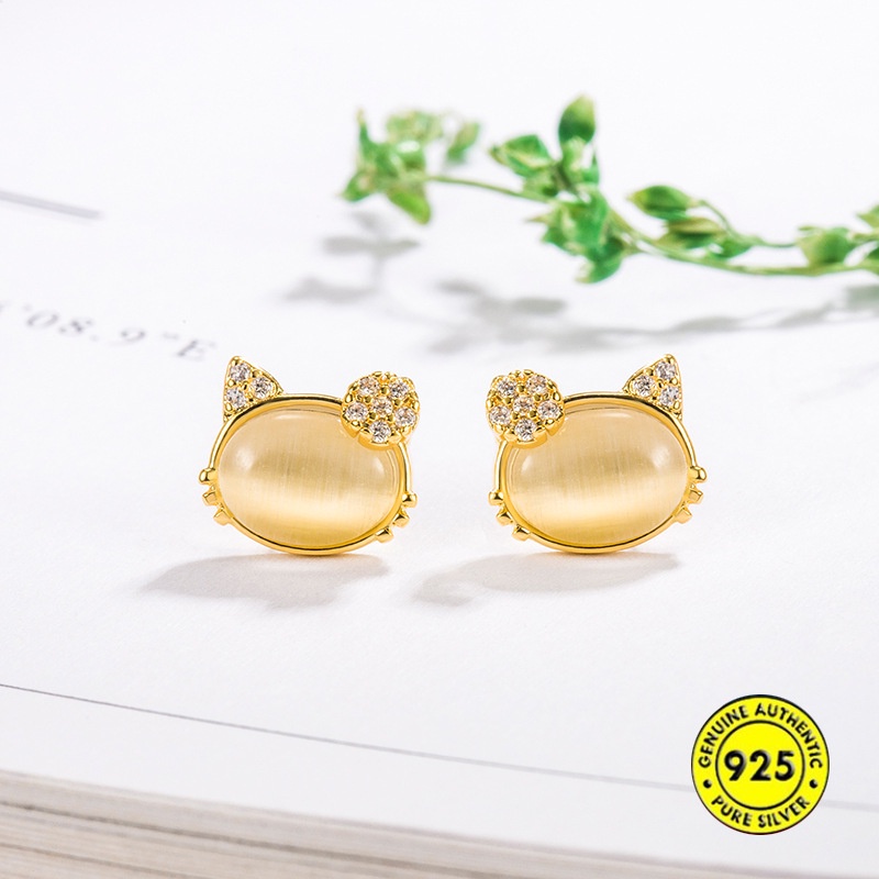 Anting Opal Kucing Warna Emas Untuk Wanita