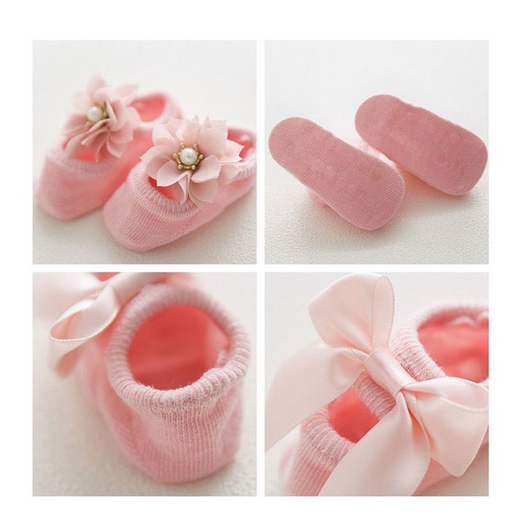 Kaos Kaki Bayi Rajut Anti Slip Pita New Born Perempuan 0-3TH