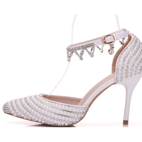 NEW RINGSTONE WOMEN WEDDING SHOES 7 CM  9CM THIN HEELS POINTED CRYSTAL WOMEN SANDALS WORD BUCKLE LAR