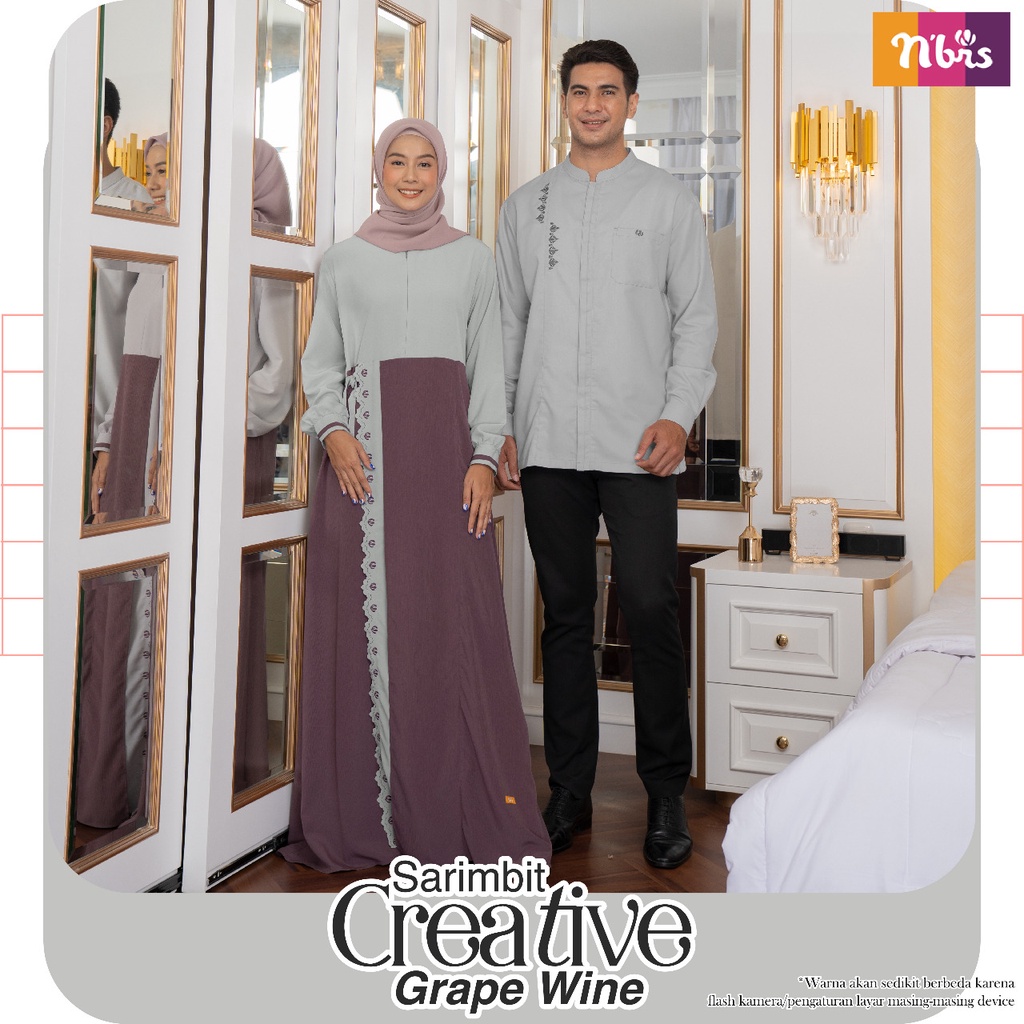 Nibras Sarimbit CREATIVE Bahan Youryou mix Carina Gamis Grape Wine Koko Quiet Gray Baju Couple Keluarga