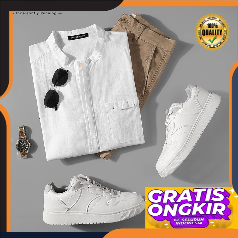 Jual kemeja pria Lengan Pendek INCERUN Kaus Kerah Henley Pria, Atasan Lengan Pendek  Berkancing