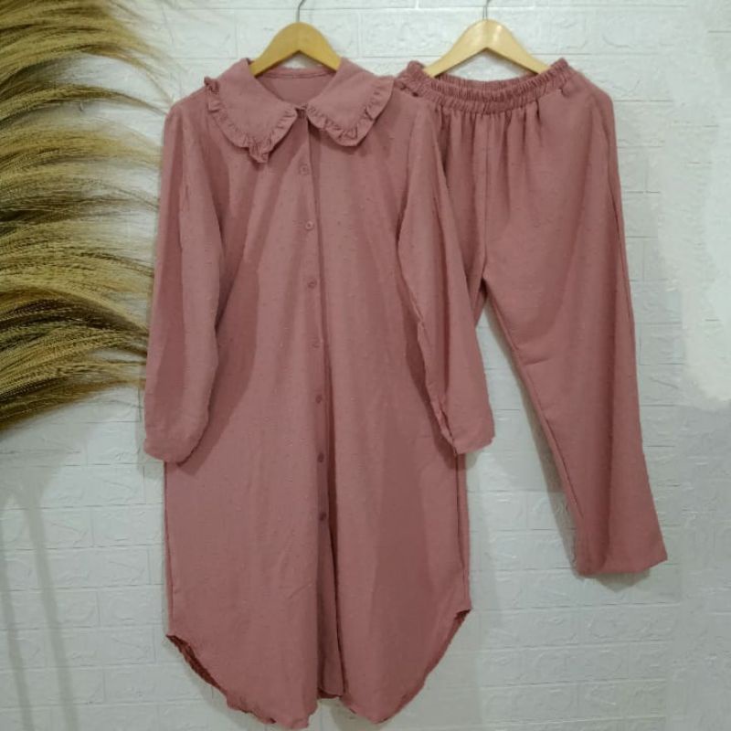 SETELAN TUNIK + CELANA CRINKLE RUBY PINK (FB-39)
