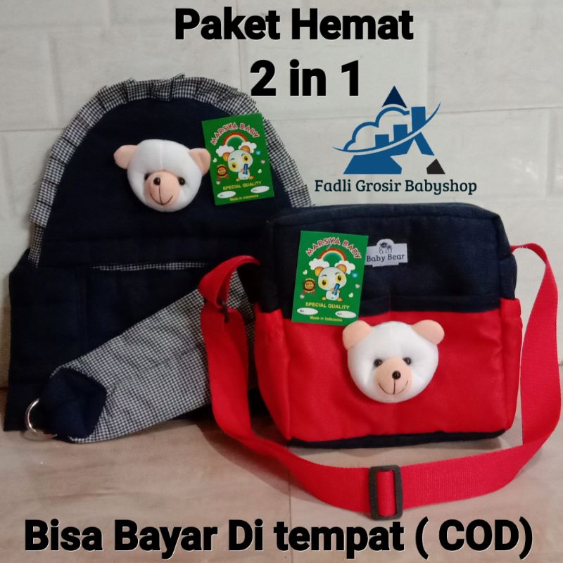 Tas Bayi Boneka Beruang Dan Gendongan Bayi Boneka Beruang ( 2 in 1 )