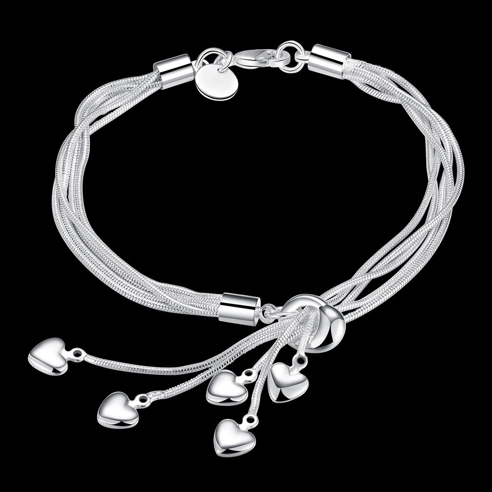Gelang Rumbai Bentuk Hati Bahan Stainless Steel Lapis Silver Gaya Eropa Amerika Untuk Wanita