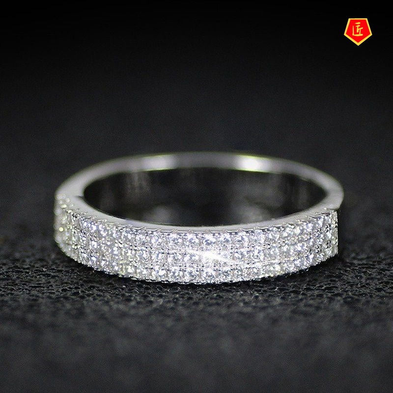 [Ready Stock]Classic Simple Three-Row Diamond Ring