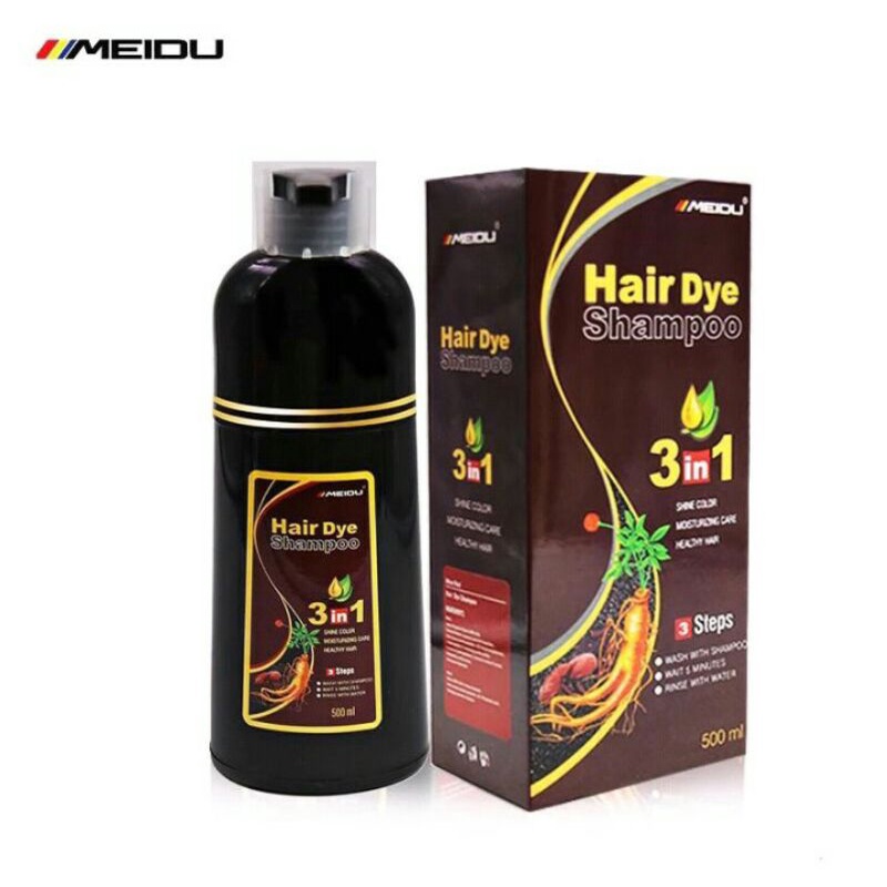 (MEIDU 500ml) HAIR DYE SHAMPOO/SHAMPOO 3IN1/ SHAMPOO UBAN/SHAMPOO WARNA HITAM MEREK MEIDU /BLACK SHAMPOO HERBAL/SHAMPOO MEIDU