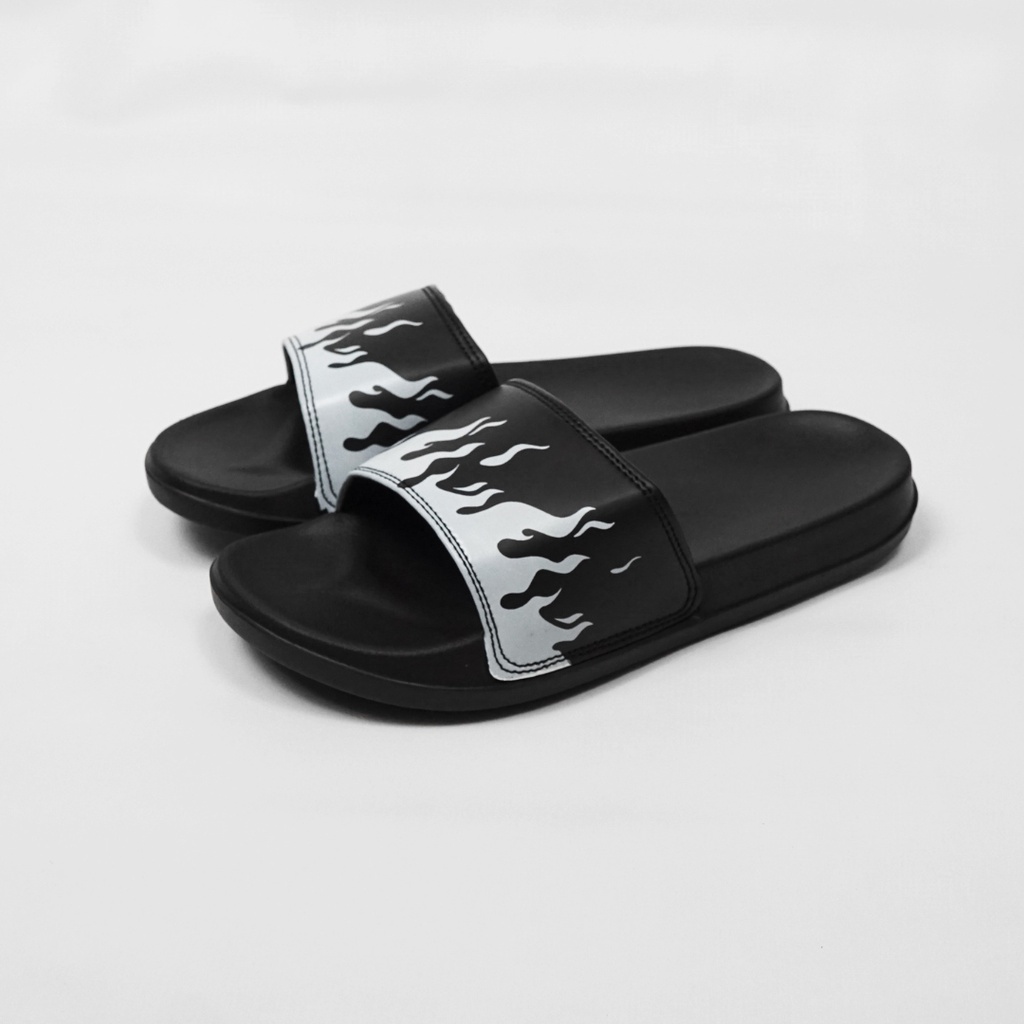 [SDL00032] Black White Flame Sandal Slop Slide Pria Wanita Original Supply.Co